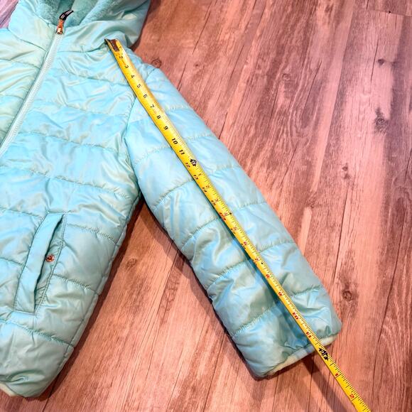 Nautica Girls 12/14 Reversible Teal Fuzzy Hooded Full Zip Warm Winter Jacket - Picture 7 of 11